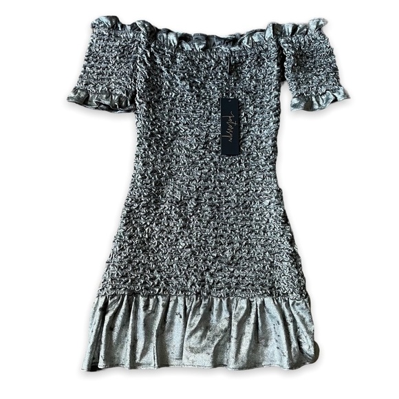 Revolve Petersyn Velvet Smocked Benson Dress in Grey Steel XS - Picture 5 of 10